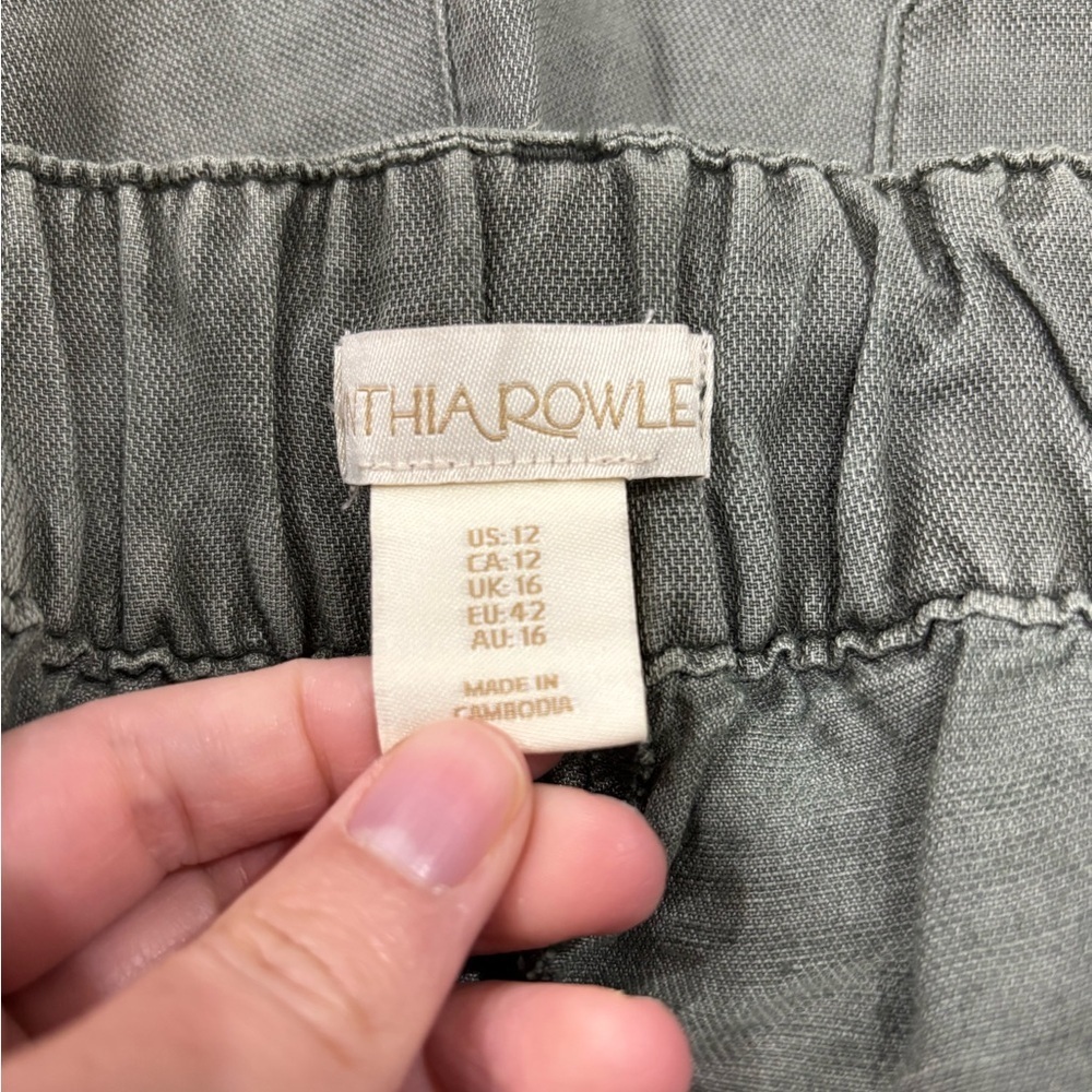 CYNTHIA ROWLEY Women’s Olive Green Straight Leg Cropped Linen Blend Pants Sz 12 - Picture 4 of 5